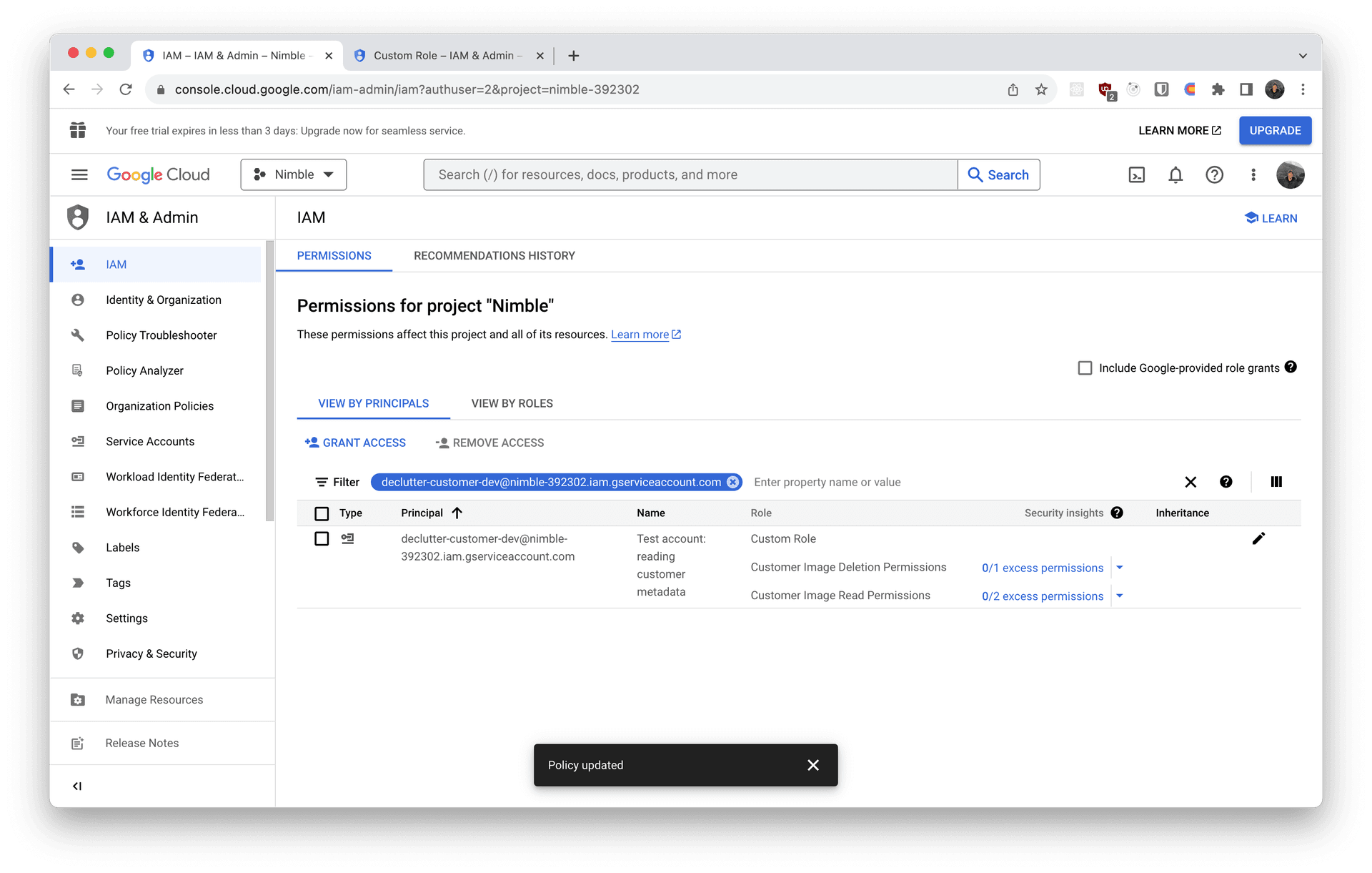 Screenshot showing that the policy we've just configured has been added successfully.